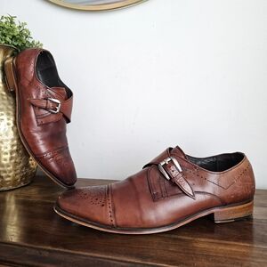 Stacy Adams Kimball Chestnut Wingtip Monk Strap Dress Shoes Men’s 13M